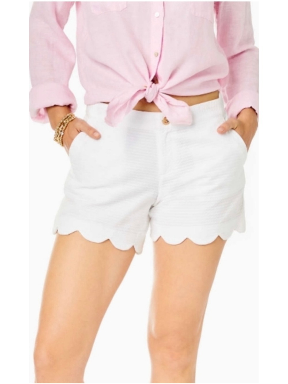 WOMENS Lilly Pulitzer The Buttercup WHITE Shorts Seersucker Scalloped SIZE 4